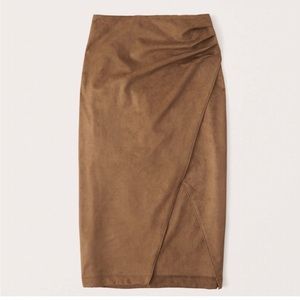 Abercrombie & Fitch Faux Suede Camel Brown Tan Midi Skirt Slit Small